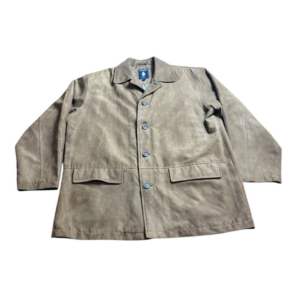 Roundtree Yorke Jacket Outdoor‎ Large Brown Pockets Faux Suede Coat Hiking Mens